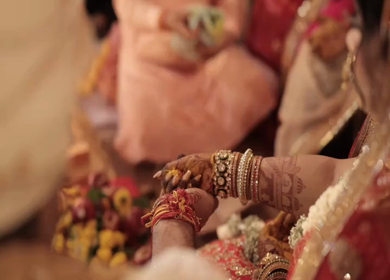 A Slow Motion Shot of an Indian Wedding where rituals are being performed in India