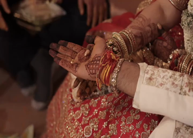 A Slow Motion Shot of an Indian Wedding where rituals are being performed in India