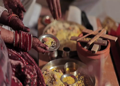 A Slow Motion Shot of an Indian Wedding where rituals are being performed in India