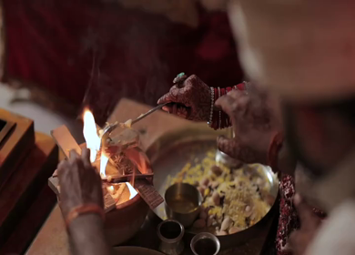 A Slow Motion Shot of an Indian Wedding where rituals are being performed in India