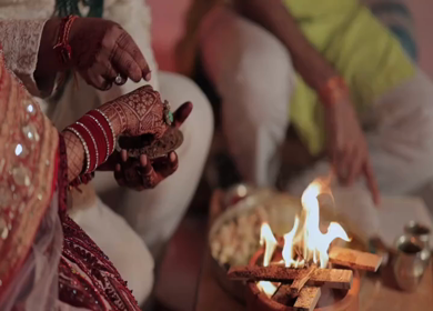 A Slow Motion Shot of an Indian Wedding where rituals are being performed in India