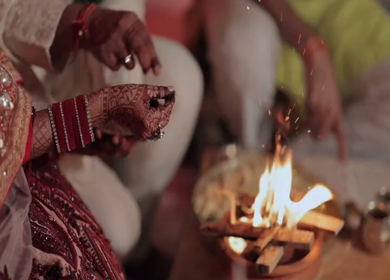 A Slow Motion Shot of an Indian Wedding where rituals are being performed in India