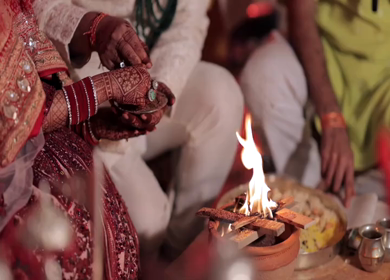 A Slow Motion Shot of an Indian Wedding where rituals are being performed in India