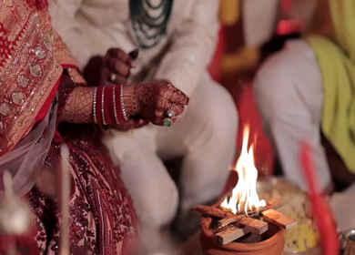 A Slow Motion Shot of an Indian Wedding where rituals are being performed in India