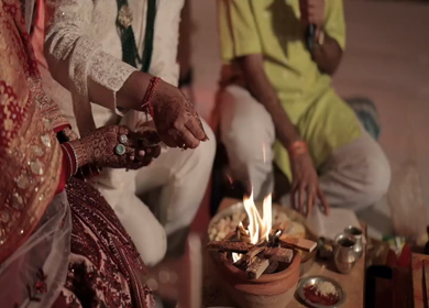 A Slow Motion Shot of an Indian Wedding where rituals are being performed in India