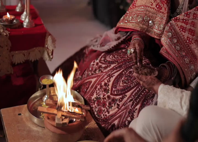 A Slow Motion Shot of an Indian Wedding where rituals are being performed in India