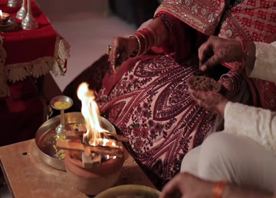 A Slow Motion Shot of an Indian Wedding where rituals are being performed in India