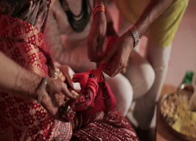 A Slow Motion Shot of an Indian Wedding where rituals are being performed in India