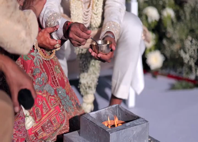 A Slow Motion Shot of an Indian Wedding where rituals are being performed in India
