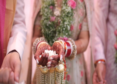 A shot of an Indian Wedding where rituals are being performed at New Delhi, India