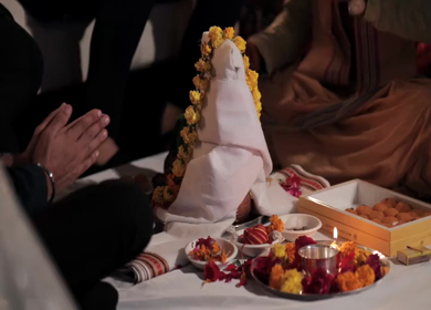 A Slow Motion Shot of an Indian Wedding where rituals are being performed in India