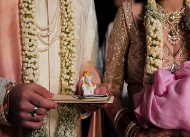 A Slow Motion Shot of an Indian Wedding where rituals are being performed in India