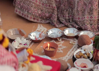 A Slow Motion Shot of an Indian Wedding where rituals are being performed in India