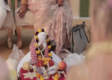 A Slow Motion Shot of an Indian Wedding where rituals are being performed in India