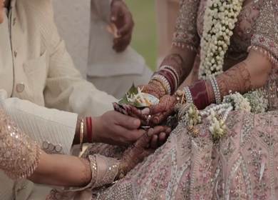 A Slow Motion Shot of an Indian Wedding where rituals are being performed in India