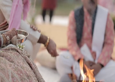 A Slow Motion Shot of an Indian Wedding where rituals are being performed in India