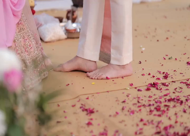 A Slow Motion Shot of an Indian Wedding where rituals are being performed in India