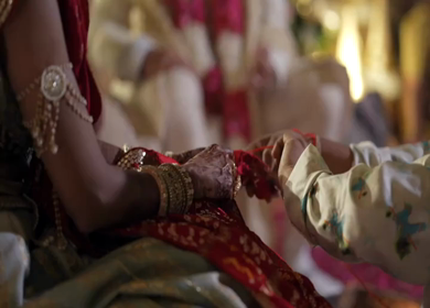A Slow Motion Shot of an Indian Wedding where rituals are being performed in India