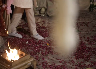 A Slow Motion Shot of an Indian Wedding where rituals are being performed in India