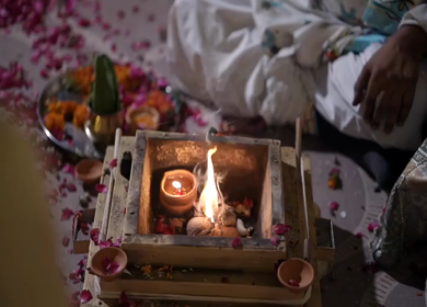 A Slow Motion Shot of an Indian Wedding where rituals are being performed in India