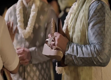 A Slow Motion Shot of an Indian Wedding where rituals are being performed in India