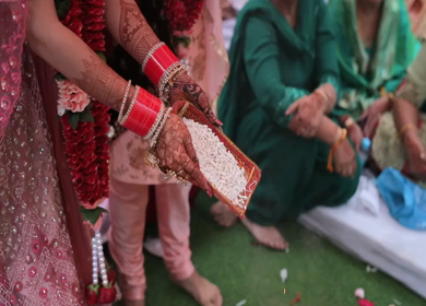 A shot of an Indian Wedding where rituals are being performed at New Delhi, India