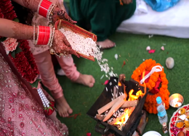 A shot of an Indian Wedding where rituals are being performed at New Delhi, India