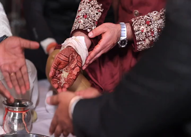 A shot of an Indian Wedding where rituals are being performed at New Delhi, India