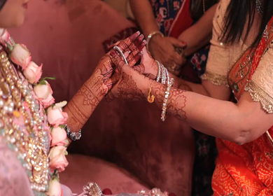 A shot of an Indian Wedding where rituals are being performed at New Delhi, India
