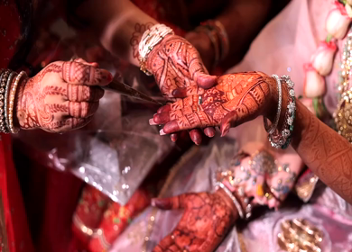 A shot of an Indian Wedding where rituals are being performed at New Delhi, India