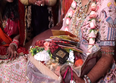A shot of an Indian Wedding where rituals are being performed at New Delhi, India