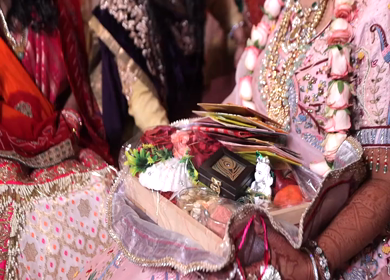 A shot of an Indian Wedding where rituals are being performed at New Delhi, India
