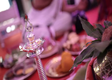 A shot of an Indian Wedding where rituals are being performed at New Delhi, India