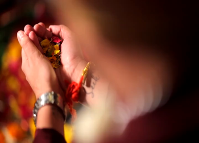 A shot of an Indian Wedding where rituals are being performed at New Delhi, India