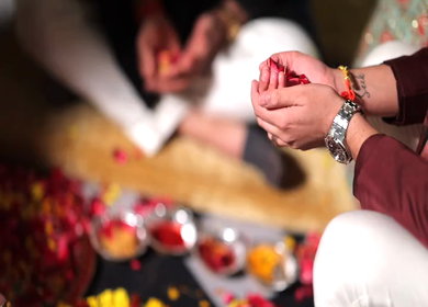 A shot of an Indian Wedding where rituals are being performed at New Delhi, India