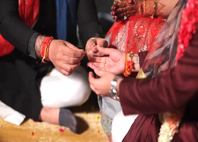 A shot of an Indian Wedding where rituals are being performed at New Delhi, India