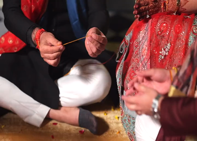 A shot of an Indian Wedding where rituals are being performed at New Delhi, India
