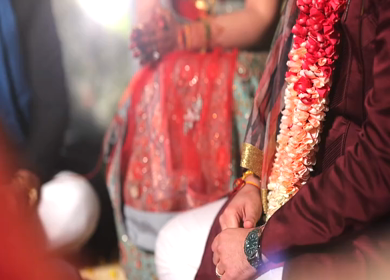 A shot of an Indian Wedding where rituals are being performed at New Delhi, India
