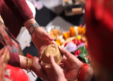 A shot of an Indian Wedding where rituals are being performed at New Delhi, India