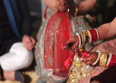 A shot of an Indian Wedding where rituals are being performed at New Delhi, India