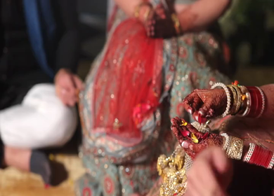 A shot of an Indian Wedding where rituals are being performed at New Delhi, India