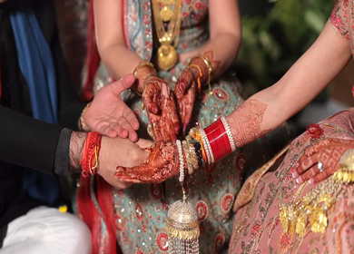 A shot of an Indian Wedding where rituals are being performed at New Delhi, India