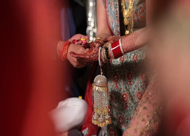 A shot of an Indian Wedding where rituals are being performed at New Delhi, India