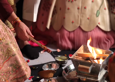A shot of an Indian Wedding where rituals are being performed at New Delhi, India