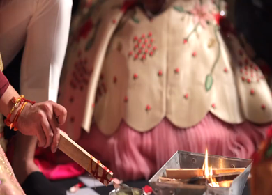 A shot of an Indian Wedding where rituals are being performed at New Delhi, India