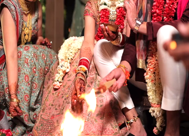 A shot of an Indian Wedding where rituals are being performed at New Delhi, India
