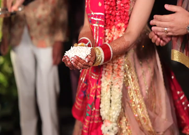 A shot of an Indian Wedding where rituals are being performed at New Delhi, India