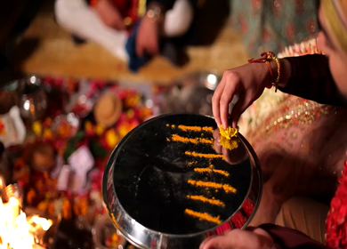 A shot of an Indian Wedding where rituals are being performed at New Delhi, India