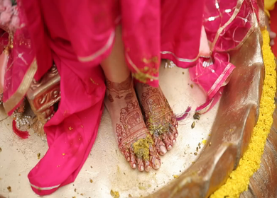 A Slow Motion Shot of Rituals being done with an Indian Bride at her Indian Wedding in India