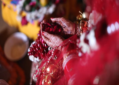 A Slow Motion Shot of Rituals being done with an Indian Bride at her Indian Wedding in India